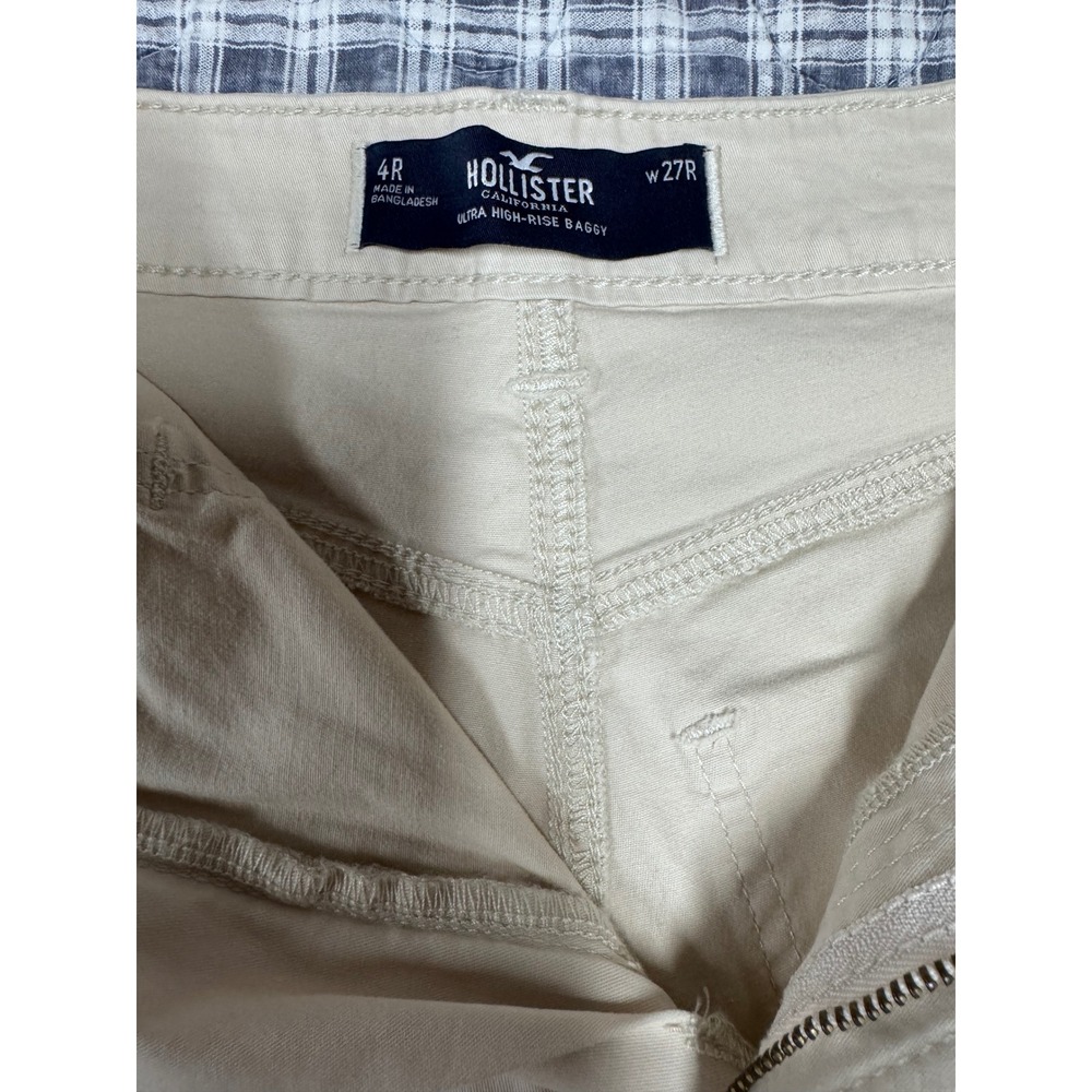 Hollister Ultra High-Rise Baggy Cargo Pants Tan Khaki Wide Leg Womens 4R W27R - Picture 4 of 7